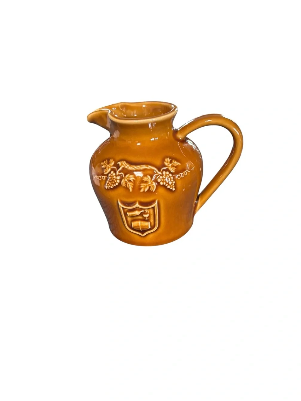 VTG REVOL La Porcelaine French Creamer Pitcher Embossed Grape Leaves R79 Caramel